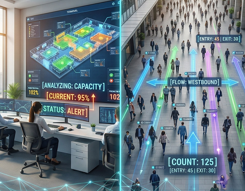 Industrial headcounting and flow analysis using AI Crowding Detection