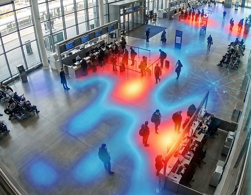 Real-time density heatmaps generated by AI Crowding Detection system